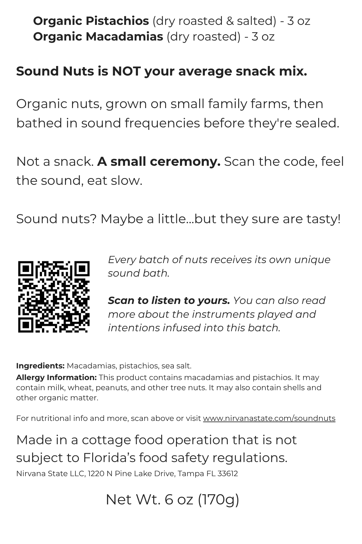 Organic Pistachio & Macadamia Nut Mix, Bathed in Sound Frequencies
